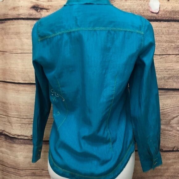 Chico’s button down embroidered collared silk blouse - Picture 9 of 11